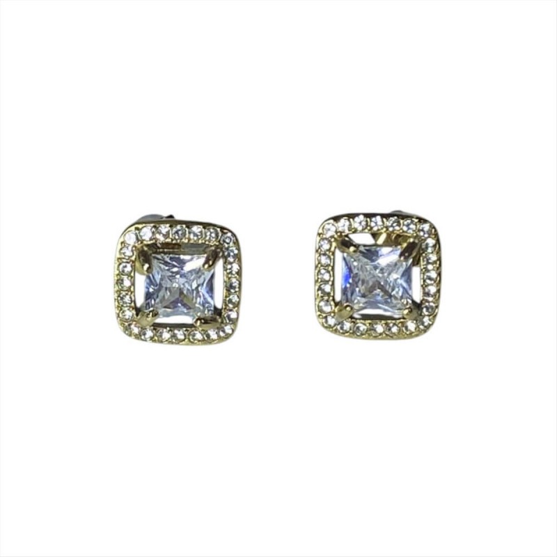 Square earrings with crystals gold