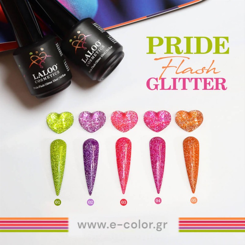 Ημιμόνιμο βερνίκι pride flash glitter 15ml Laloo