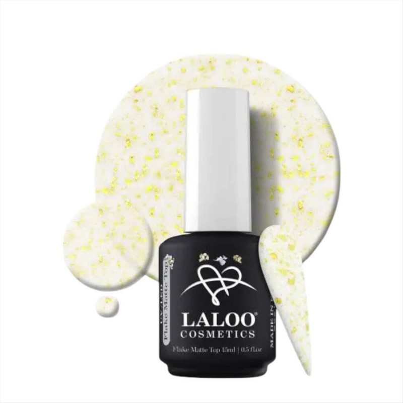 Semi-Permanent Nail Polish Flake Matte Top Gold Laloo 15ml