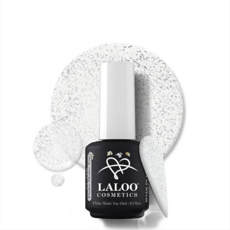 Semi-Permanent Nail Polish Flake Matte Top Silver Laloo 15ml