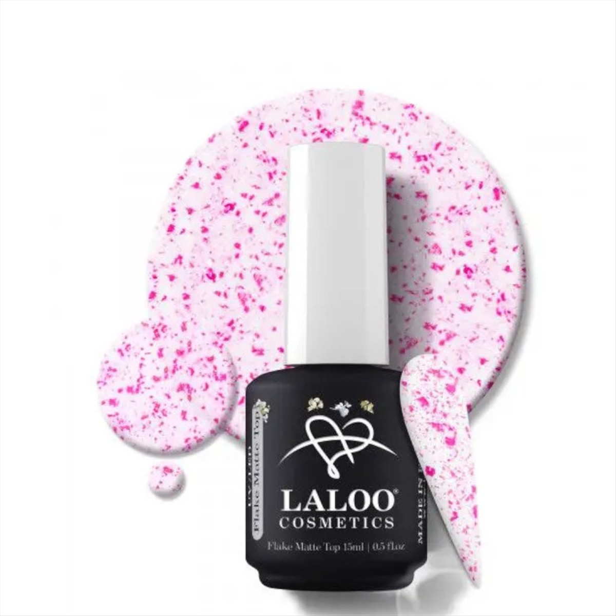 Semi-Permanent Nail Polish Flake Matte Top Fuchsia Laloo 15ml