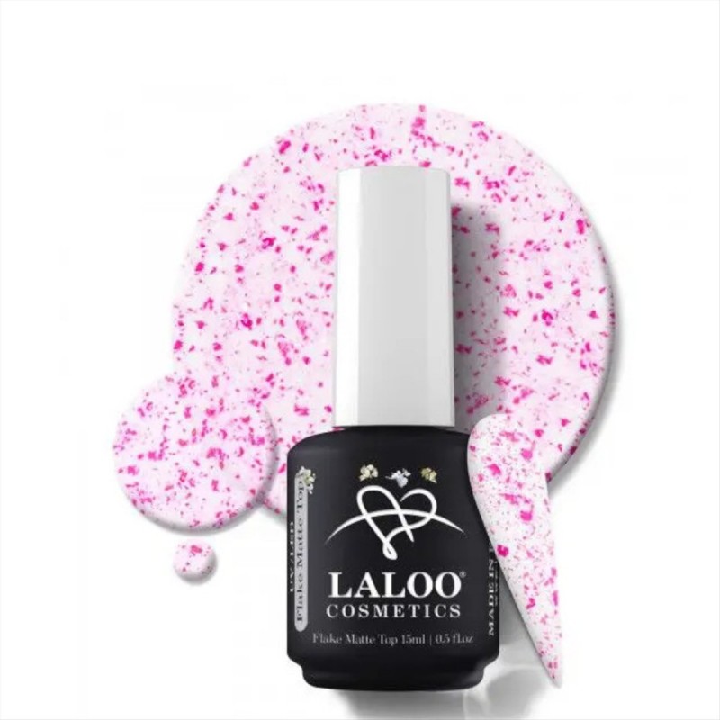 Semi-Permanent Nail Polish Flake Matte Top Fuchsia Laloo 15ml