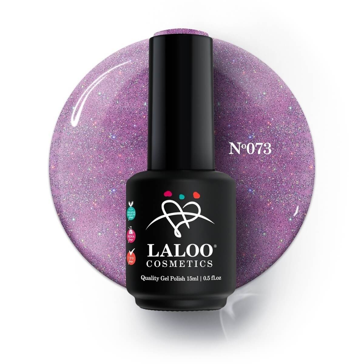 Semi-permanent Nail Polish 073 Pink Glitter Holographic Laloo 15ml