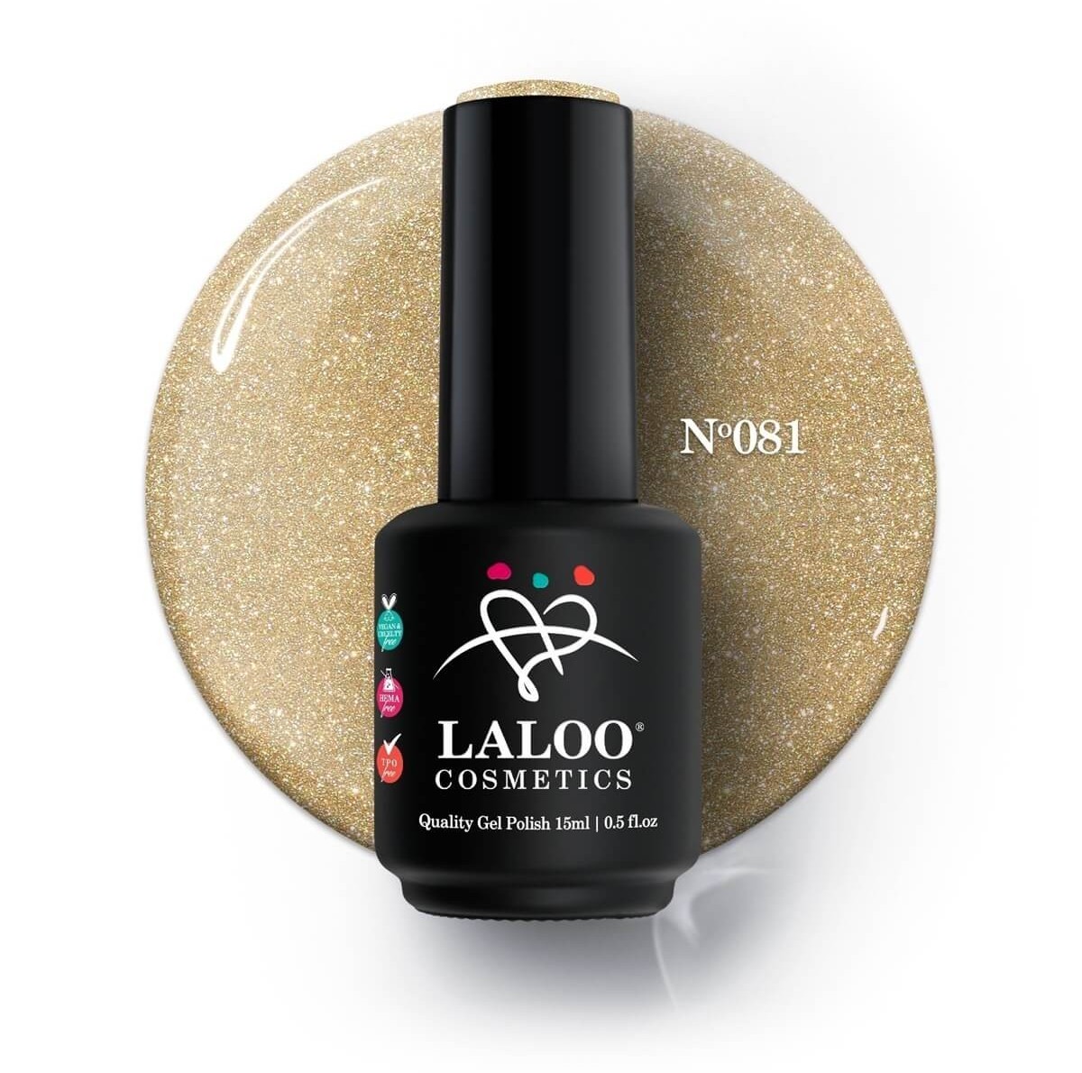 Ημιμόνιμο Βερνίκι 081 Gold με ψιλό glitter Laloo 15ml