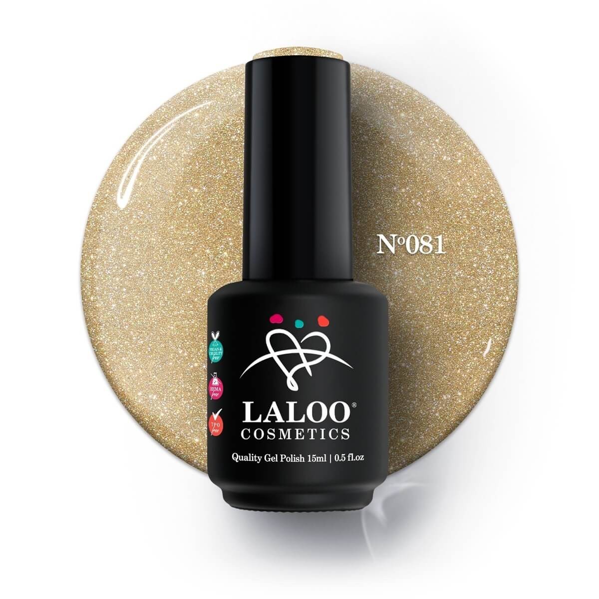 Ημιμόνιμο Βερνίκι 081 Gold με ψιλό glitter Laloo 15ml