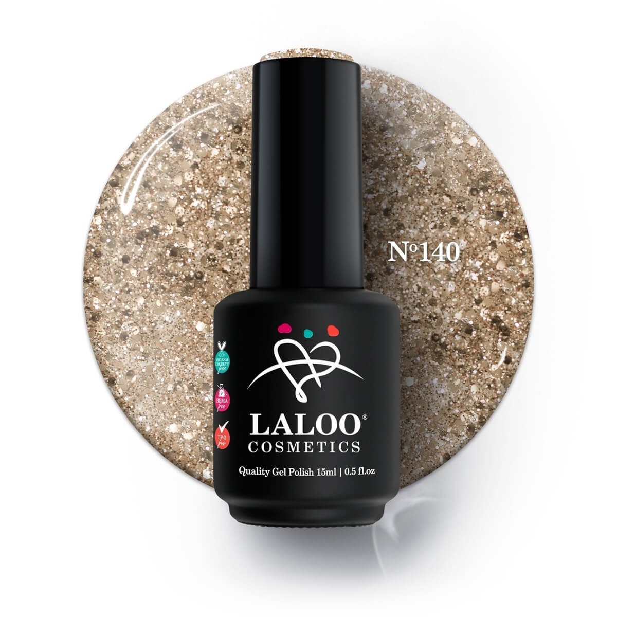 Ημιμόνιμο Βερνίκι 140 Μπρονζέ glitter (χοντρή πούλια) Laloo 15ml
