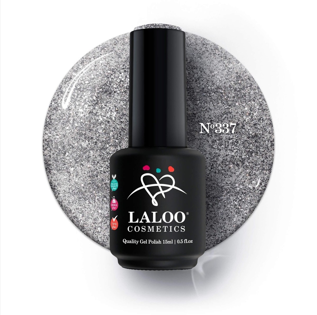 Ημιμόνιμο Βερνίκι 337 Ασημί glitter Laloo 15ml