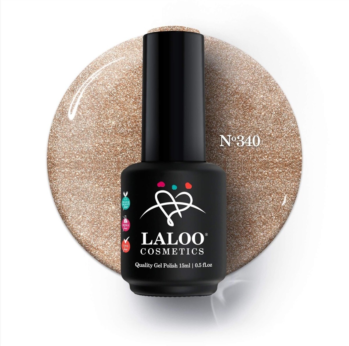 Ημιμόνιμο Βερνίκι 340 Bronze χρυσό με ψιλό glitter Laloo 15ml
