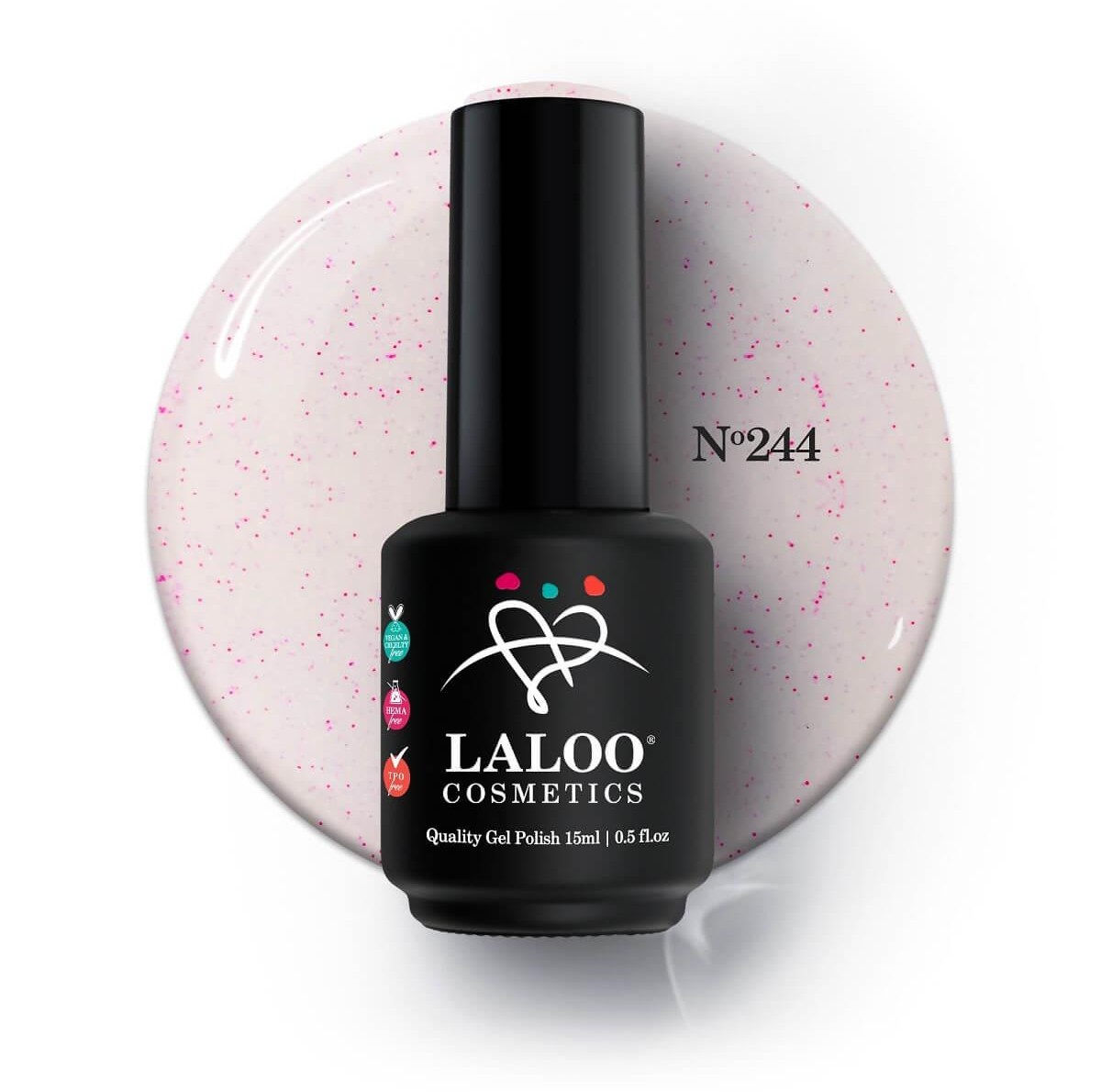Semi-permanent Nail Polish 244 Pink-Nude with fuchsia pigment, light blue, white 15ml