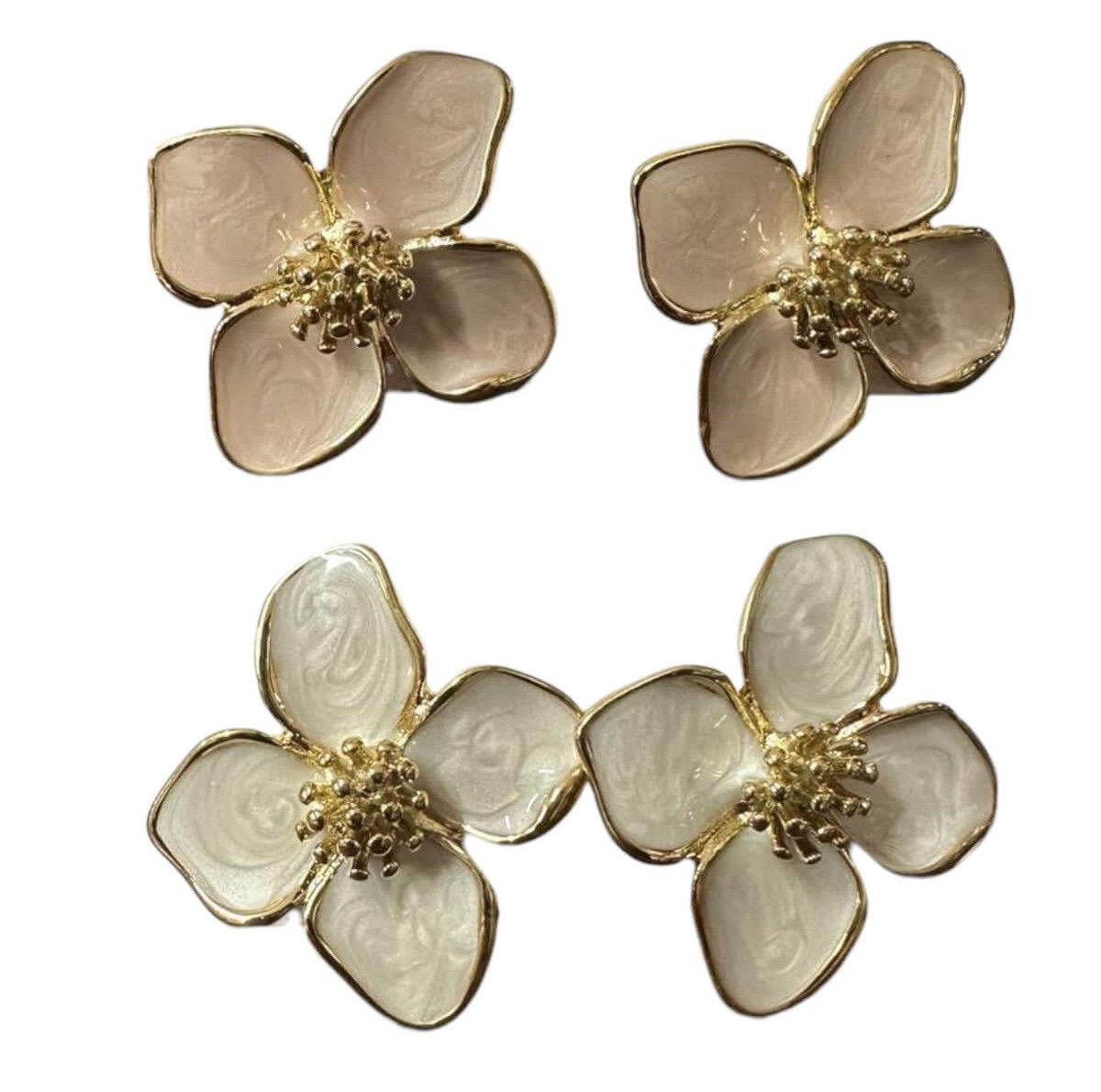 Flower Earrings with Pearl Effect and Gold Detail