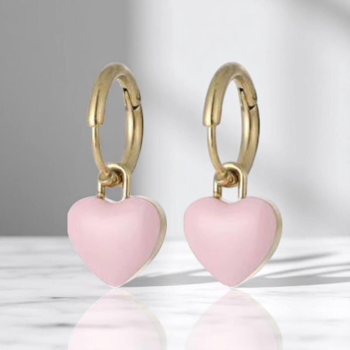 Pink Heart Dangle Earrings