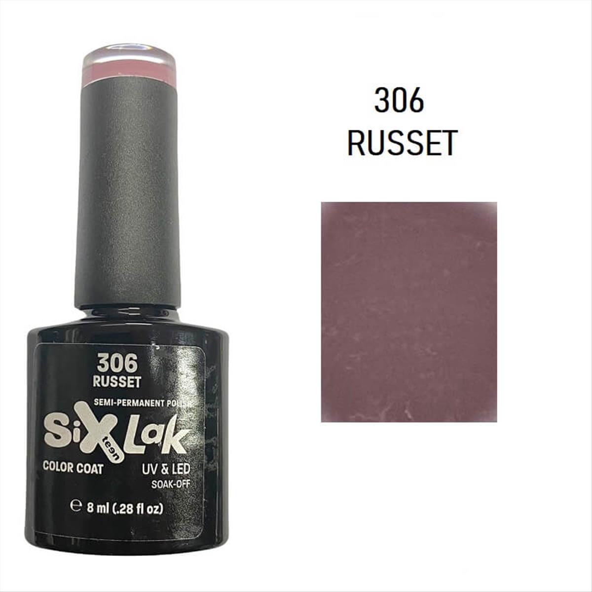 Semi-permanent Varnish SixLak Uv & Led Soak Off 306 Russet 8ml