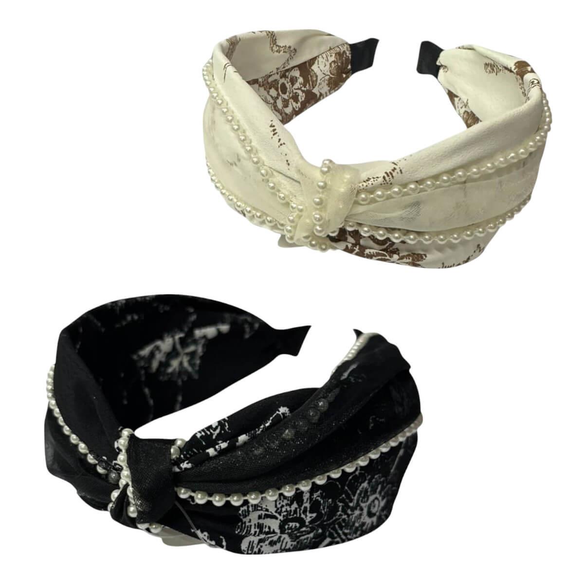 Wide fabric hair clip with pearls