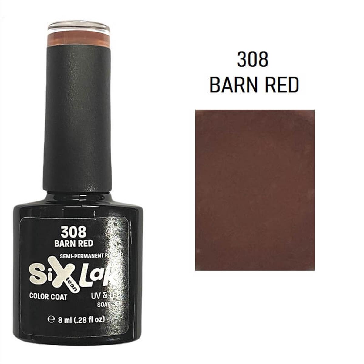 Semi-permanent Varnish SixLak Uv & Led Soak Off 308 Barn Red 8ml