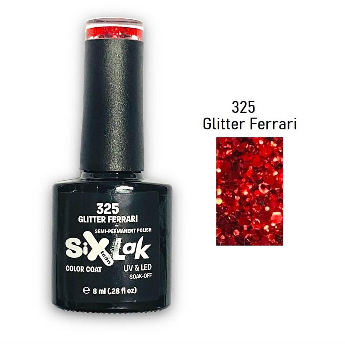 Semi-permanent Varnish SixLak Uv & Led Soak Off  325 Glitter Ferrari 8ml