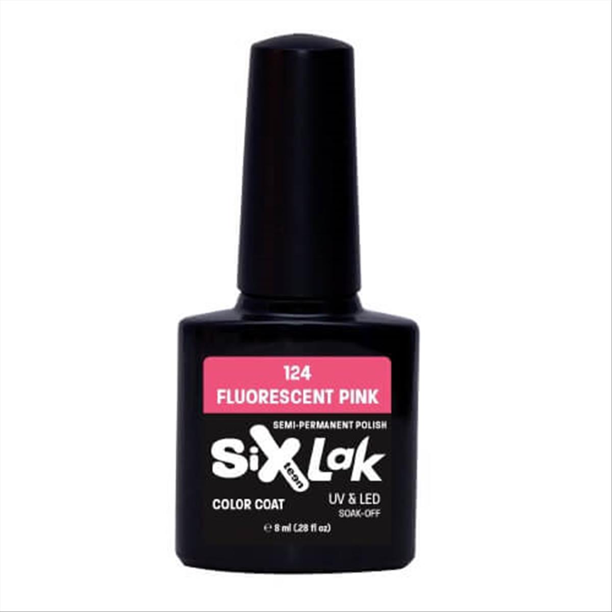 Semi-permanent Varnish SixLak Uv & Led Soak Off Fluorescent Pink No124-8ml