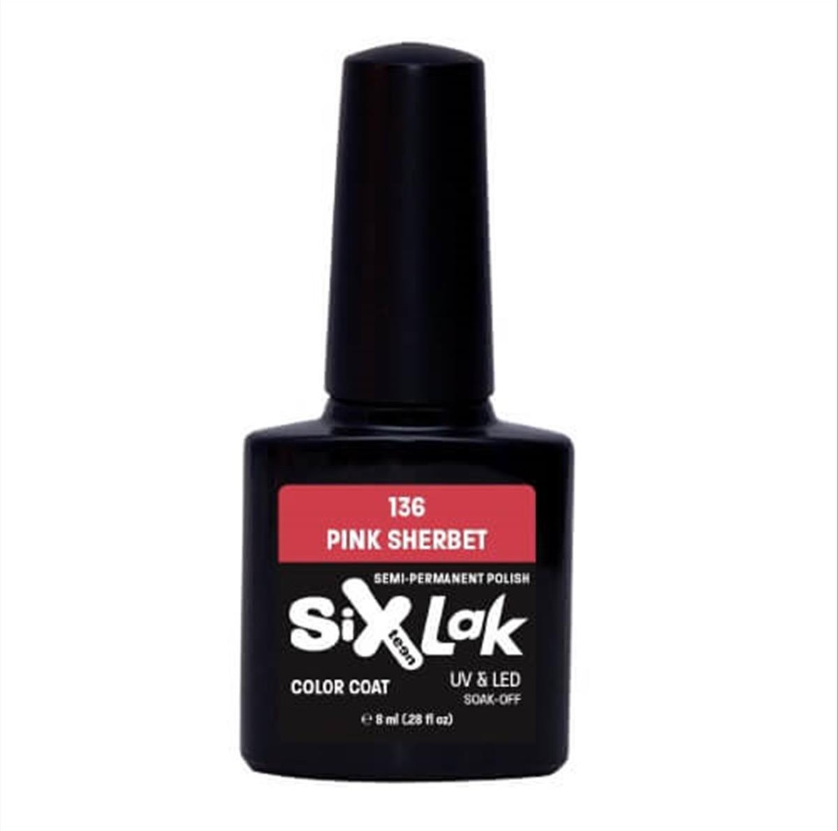 Semi-permanent Varnish SixLak Uv & Led Soak Off Pink Sherbet No136-8ml