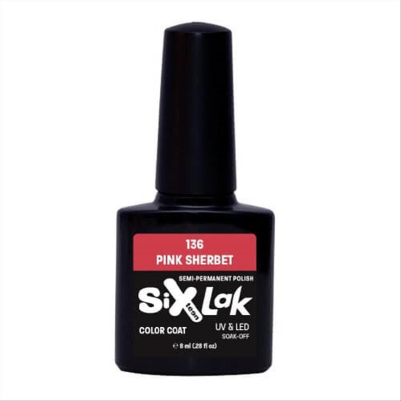 Semi-permanent Varnish SixLak Uv & Led Soak Off Pink Sherbet No136-8ml