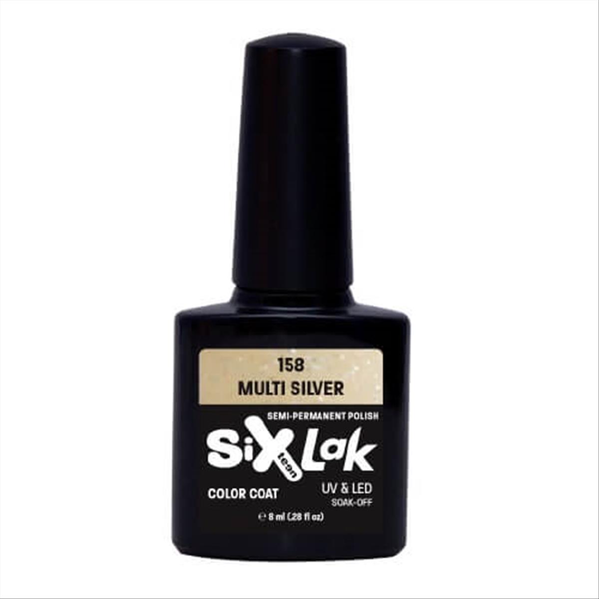 Semi-permanent Varnish SixLak Uv & Led Soak Off Multi Silver No158-8ml