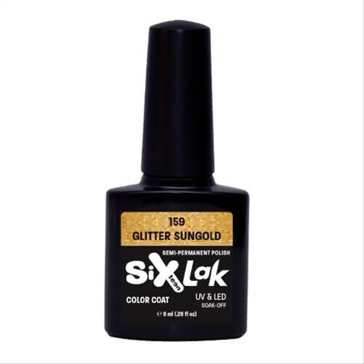 Ημιμόνιμο Βερνίκι SixLak Uv & Led Soak Off No159 Glitter Sungold 8ml