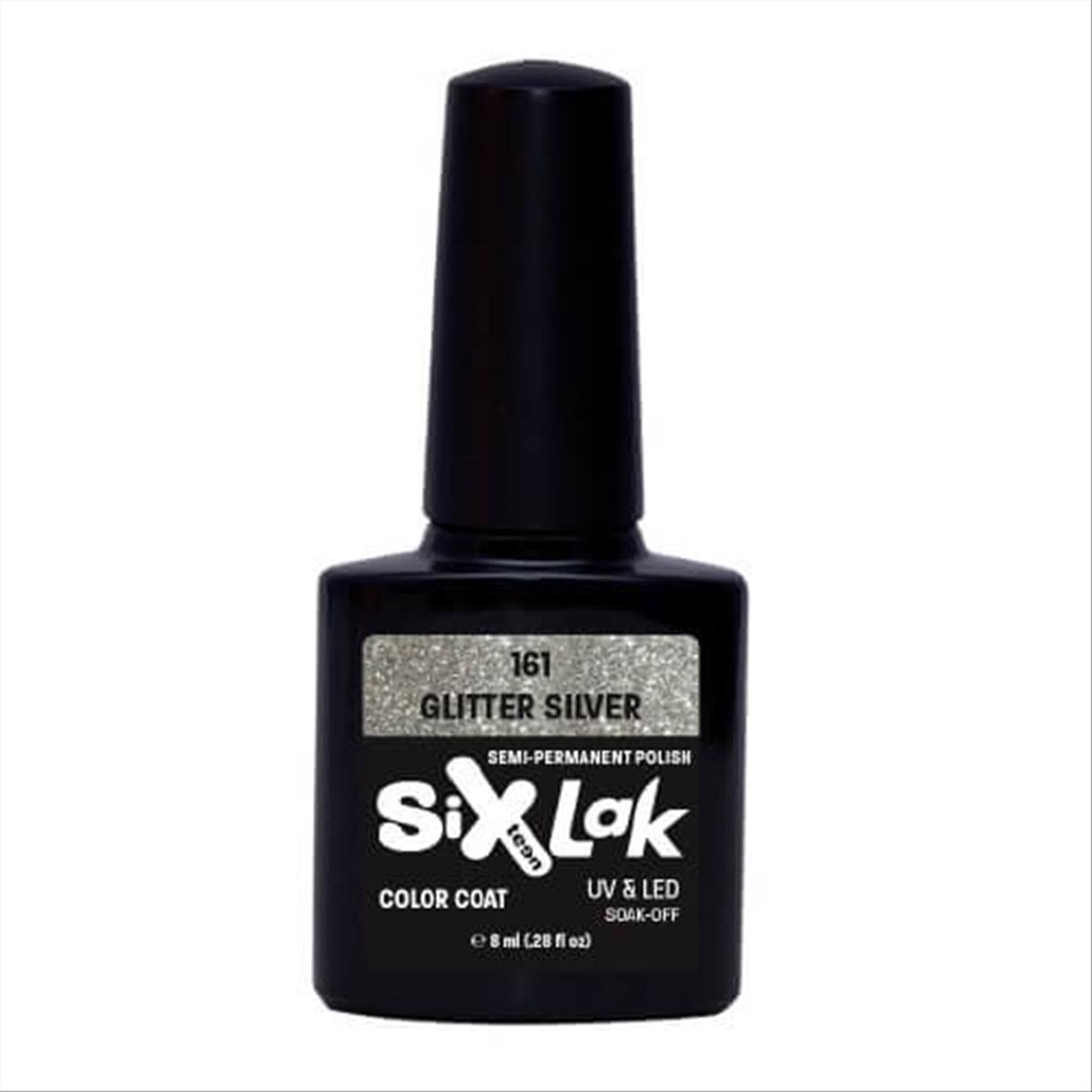 Semi-permanent Varnish SixLak Uv & Led Soak Off Glitter Silver No161-8ml