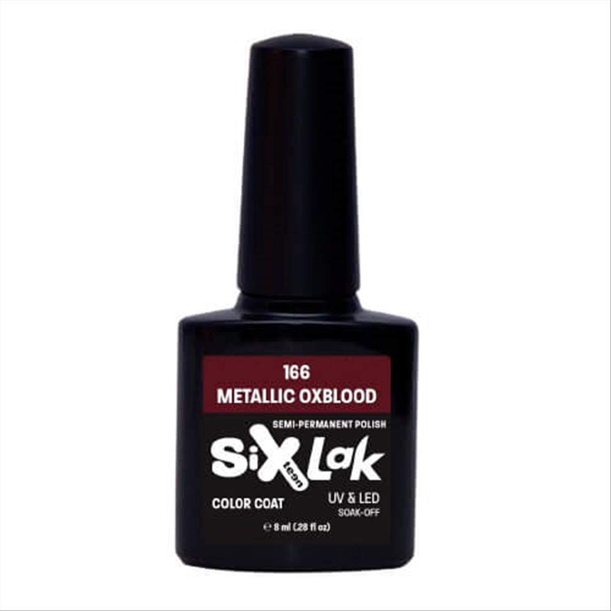 Semi-permanent Varnish SixLak Uv & Led Soak Off Metallic Oxblood No166-8ml