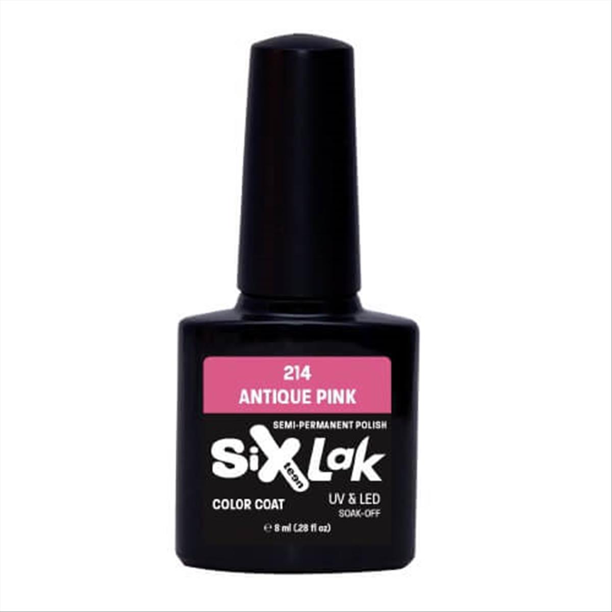 Semi-permanent Varnish SixLak Uv & Led Soak Off Antique Pink No214-8ml