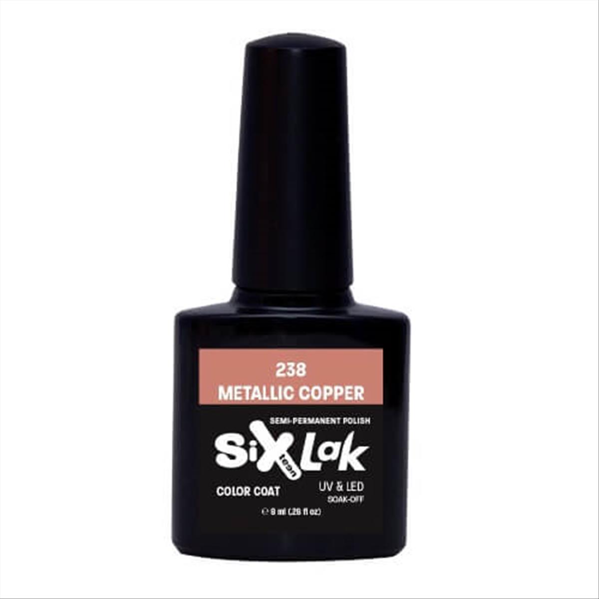 Ημιμόνιμο Βερνίκι SixLak Uv & Led Soak Off No238 Metallic Copper 8ml