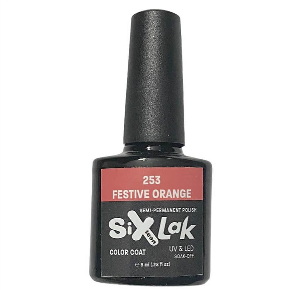 Semi-permanent Varnish SixLak Uv & Led Soak Off Festive Orange No253-8ml