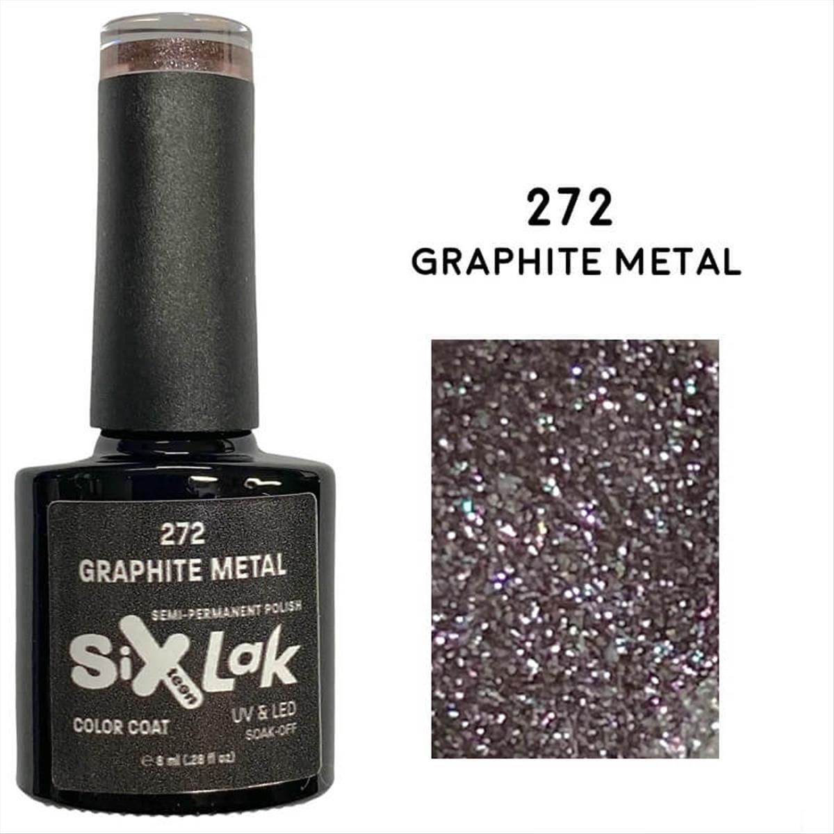 Semi-permanent Varnish SixLak Uv & Led Soak Off 272  Graphite Metal 8ml