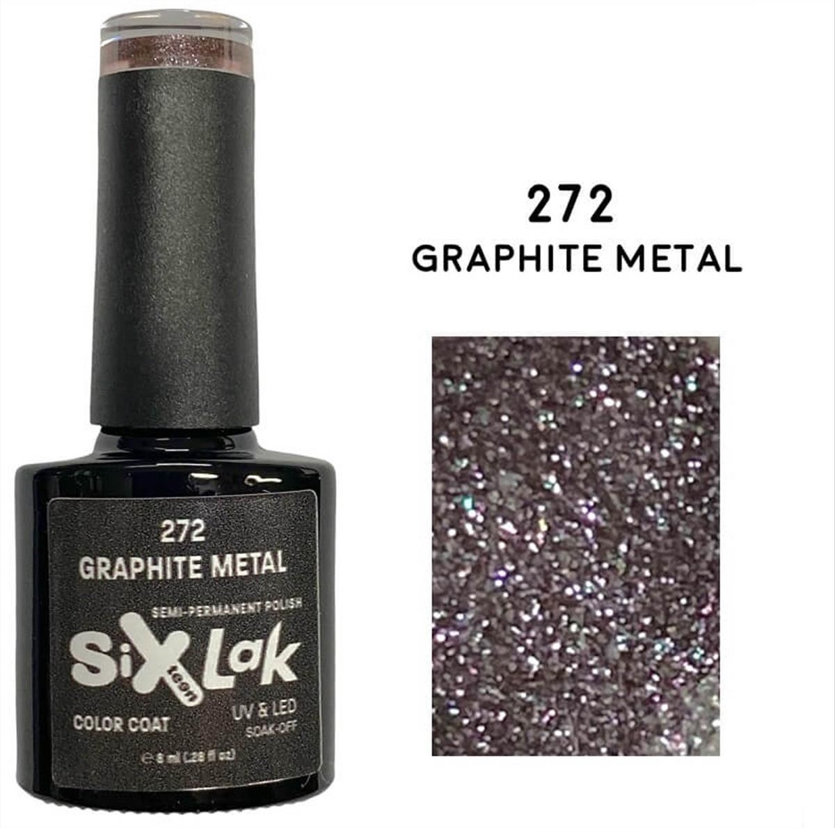 Semi-permanent Varnish SixLak Uv & Led Soak Off 272  Graphite Metal 8ml