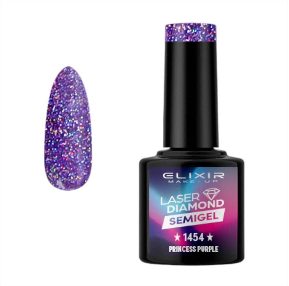 Ημιμόνιμο βερνίκι semigel laser diamond 1454 Princess Purple 8ml Elixir
