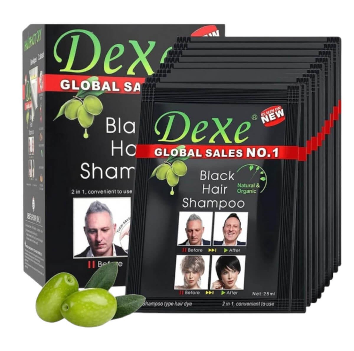 Dexe Hair Shampoo Βαφή Μαλλιών Black 10x25ml
