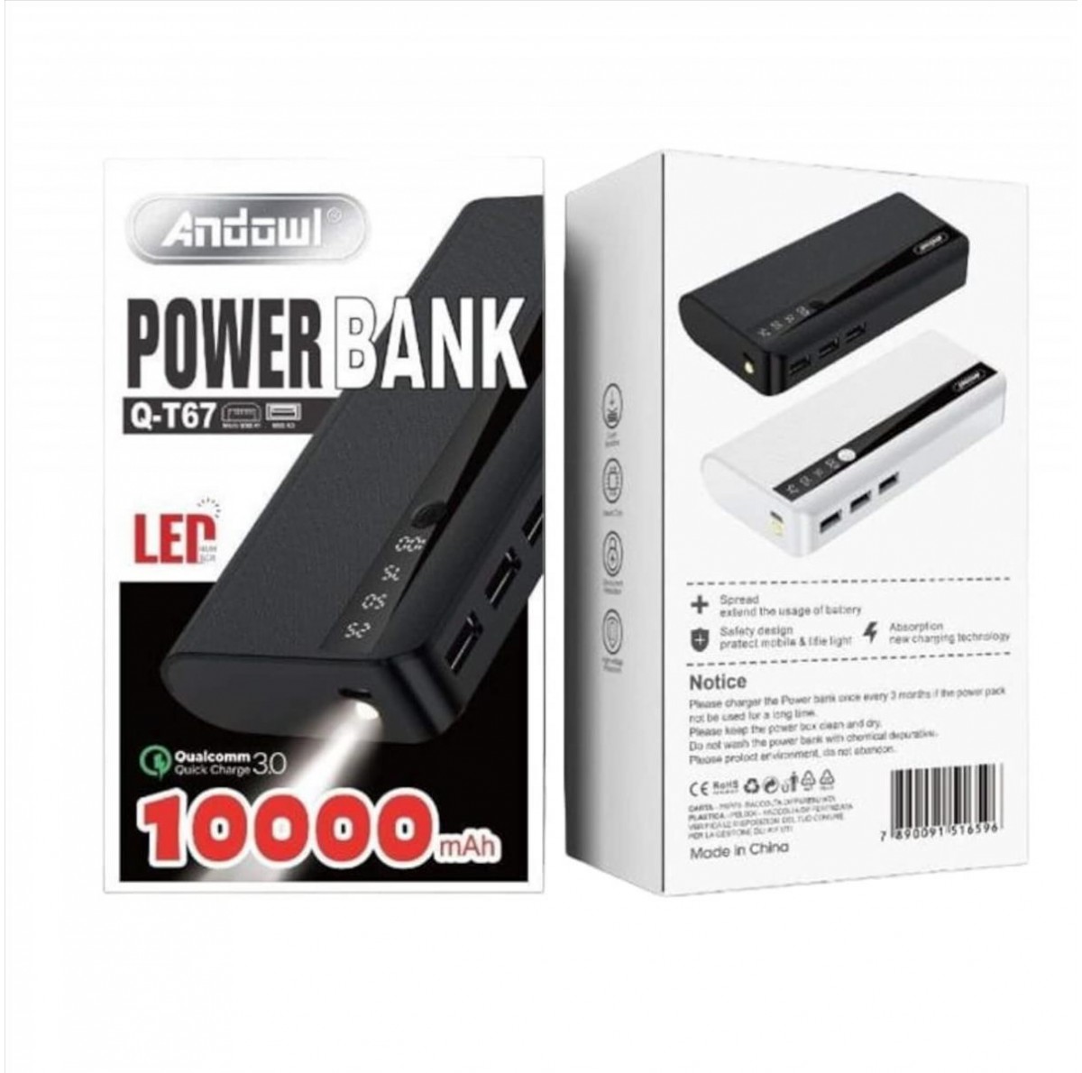 Power Bank Andowl Q-T67 10000mAh 1xMicroUSB & 3xUSB