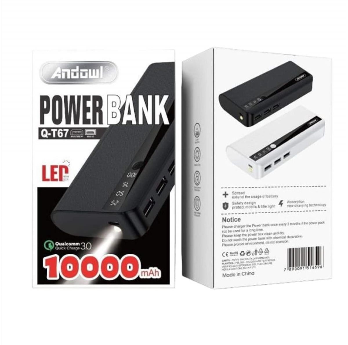 Power Bank Andowl Q-T67 10000mAh 1xMicroUSB & 3xUSB