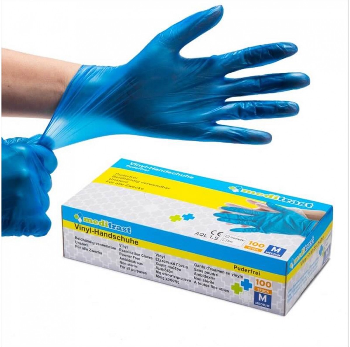 Meditrast Blue Powderless Vinyl Gloves (Medium) 100pcs