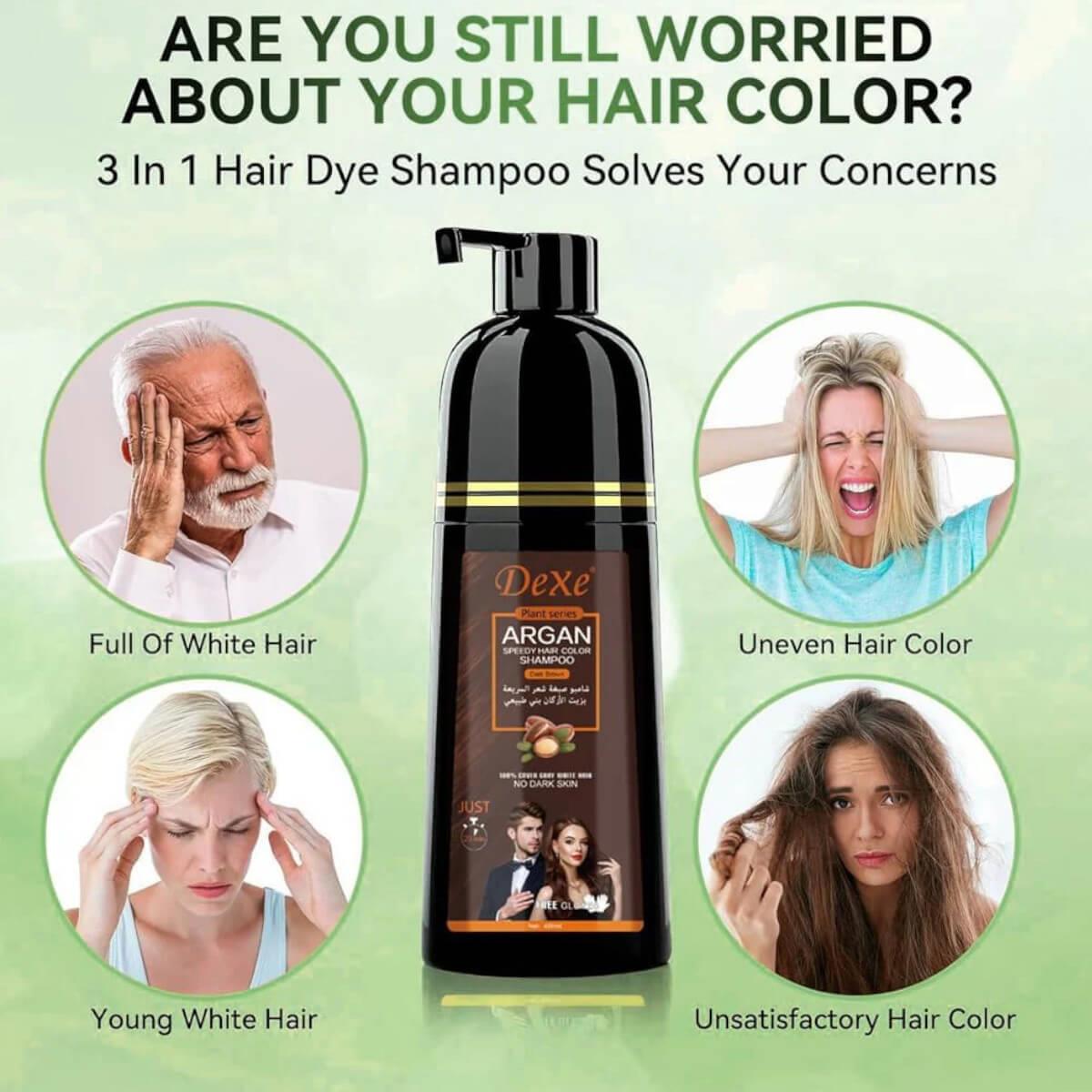 Dexe Argan Hair Color Shampoo - Dark Brown - 420ml