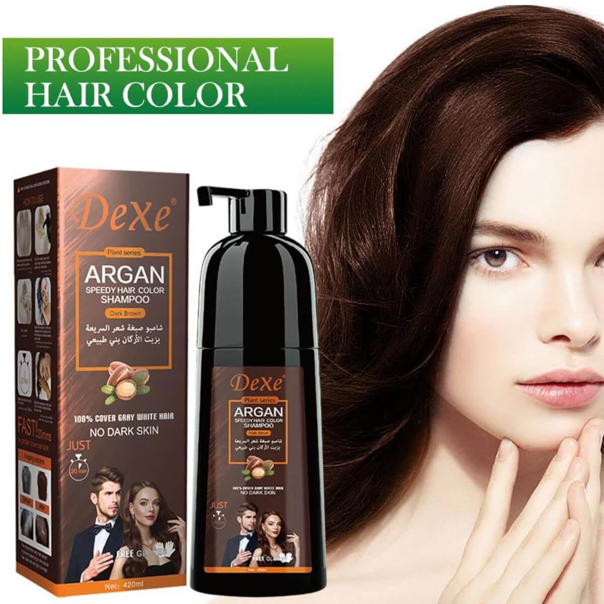 Dexe Argan Hair Color Shampoo - Dark Brown - 420ml