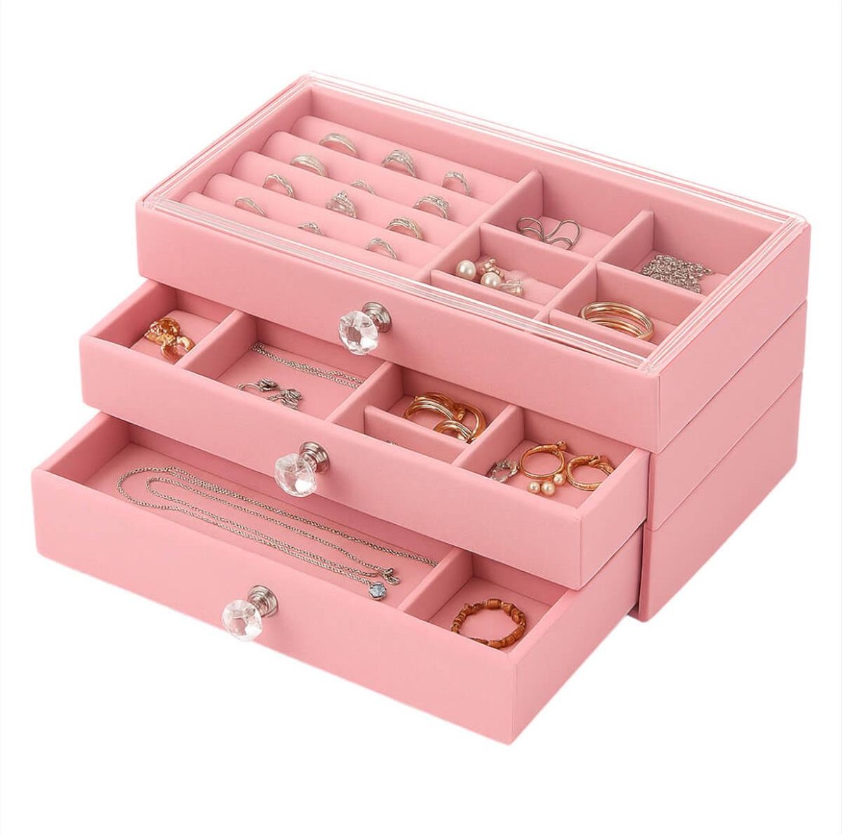 Θήκη Αποθήκευσης Κοσμημάτων με Συρτάρια Ροζ LD-1018