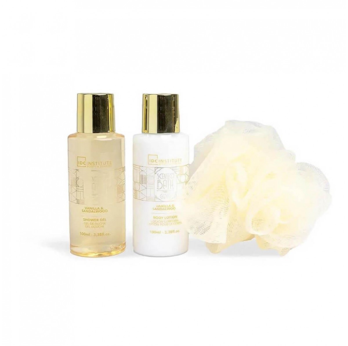 Bath gift set scented bath gold vanilla & sandalwood Idc Institute