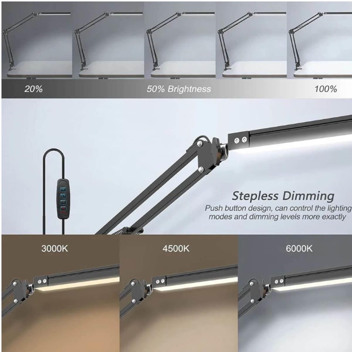 Φωτιστικό Led Γραφείου Μαύρο με Βάση Μέγγενη MT-866