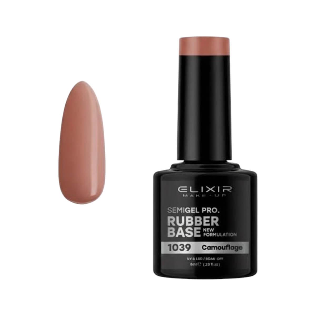 Ημιμόνιμο βερνίκι semigel rubber base 1039 Camouflage 8ml Elixir