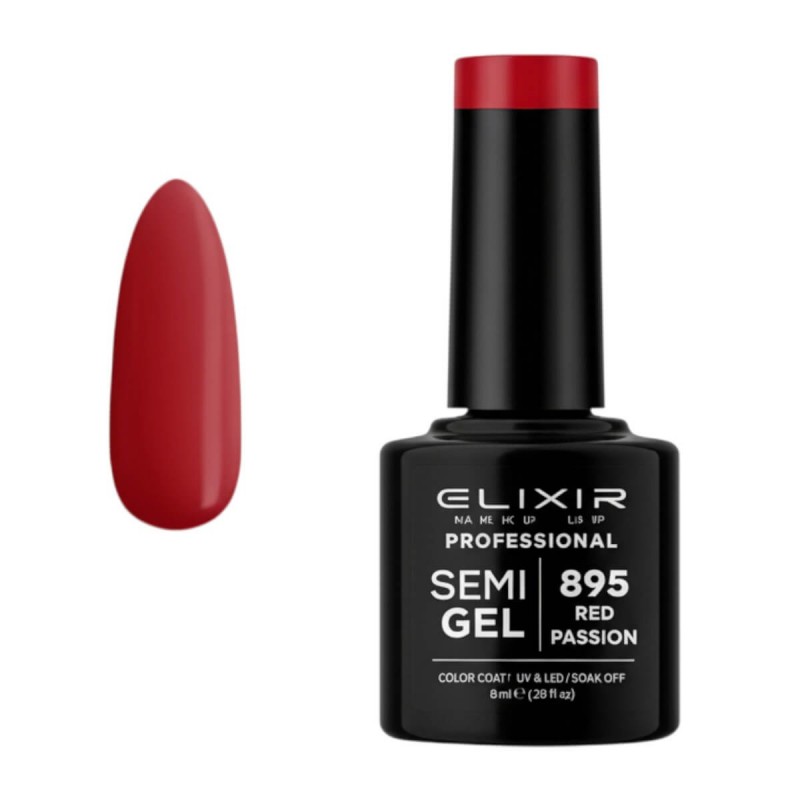Ημιμόνιμο βερνίκι semigel 895 Red Passion 8ml Elixir
