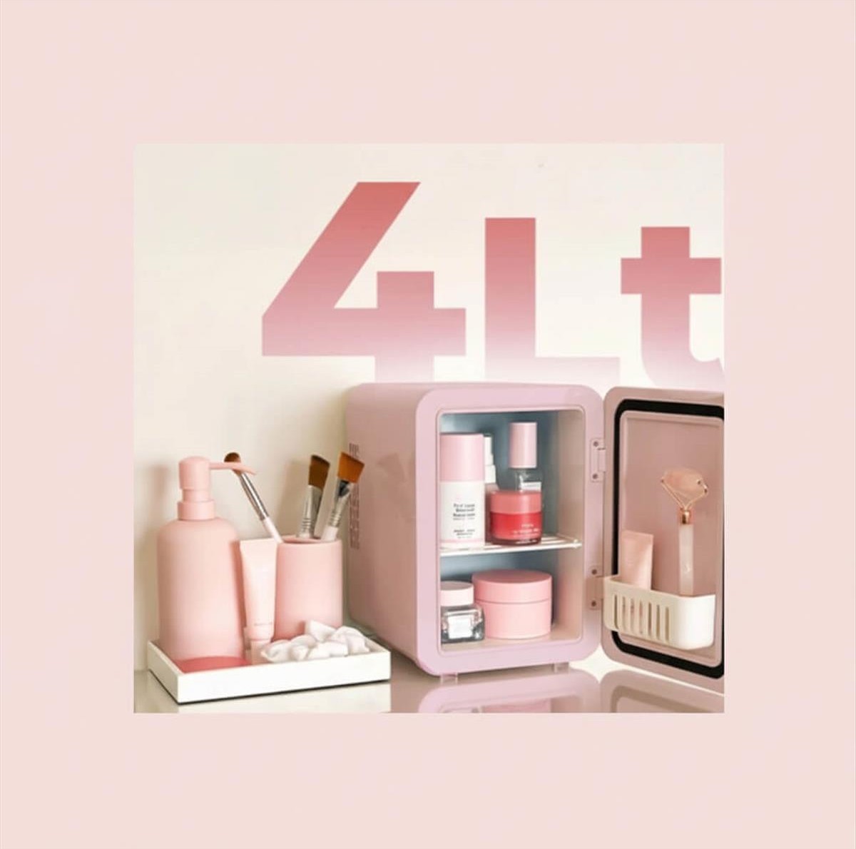 Ψυγείο καλλυντικών ροζ με καθρέφτη led 4L Elle Home