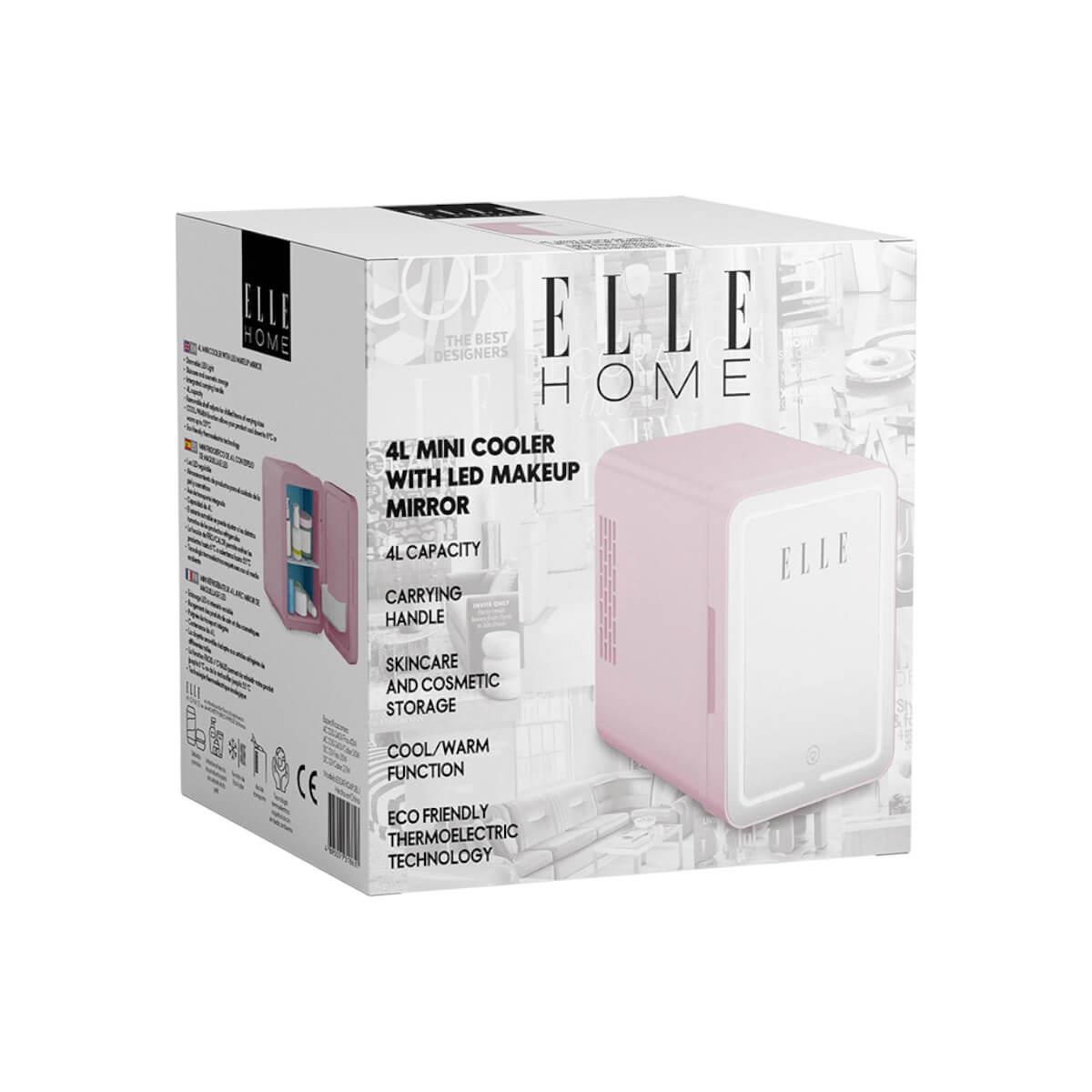 Ψυγείο καλλυντικών ροζ με καθρέφτη led 4L Elle Home