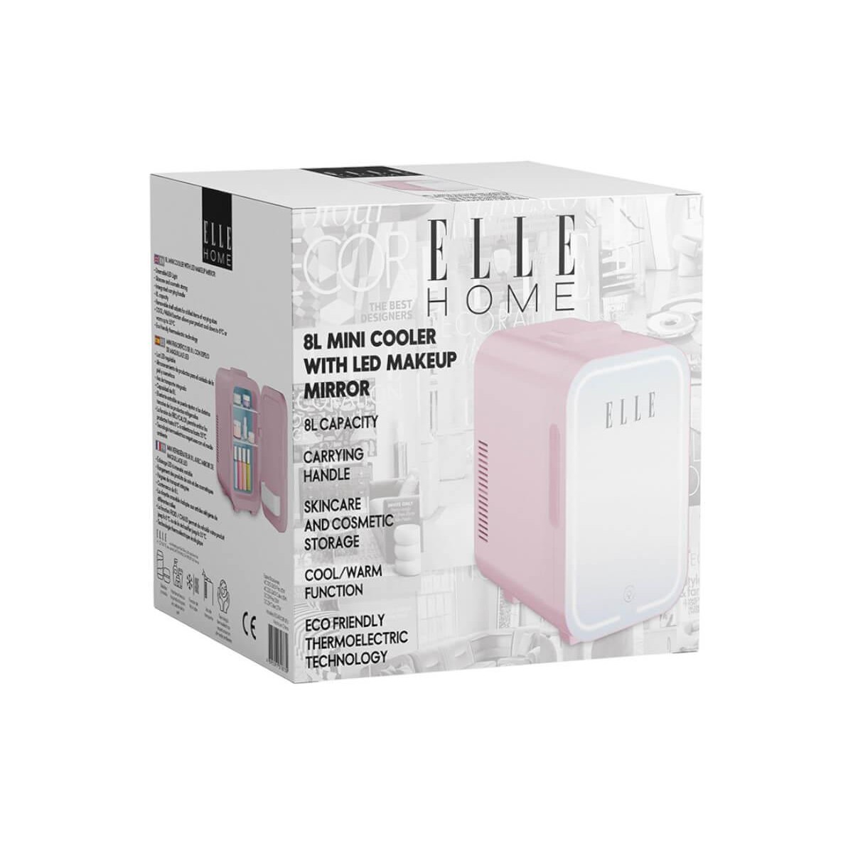 Ψυγείο καλλυντικών ροζ με καθρέφτη led 8L Elle Home