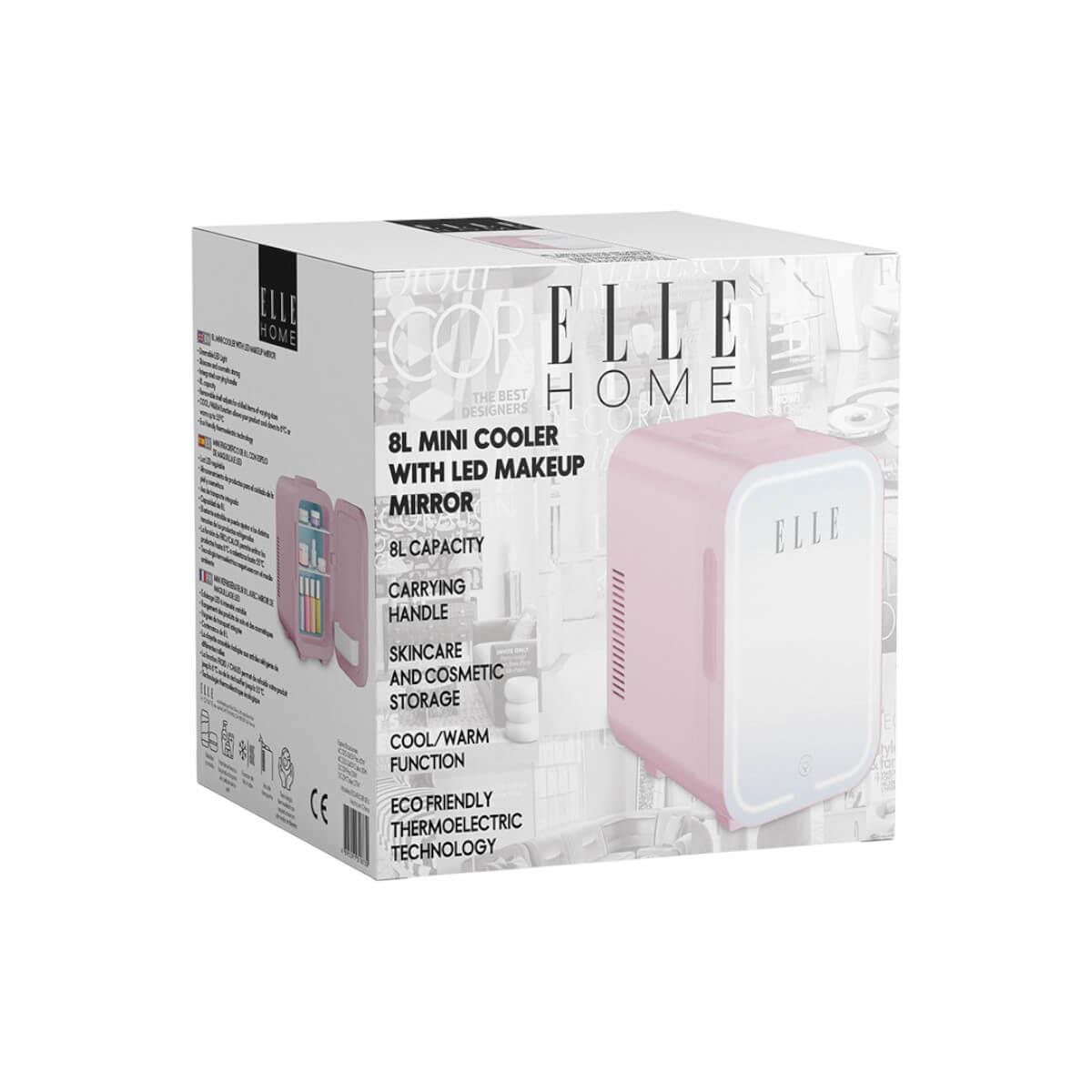 Ψυγείο καλλυντικών ροζ με καθρέφτη led 8L Elle Home