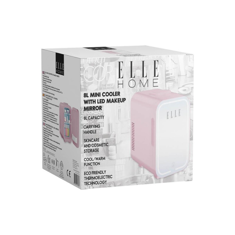 Ψυγείο καλλυντικών ροζ με καθρέφτη led 8L Elle Home