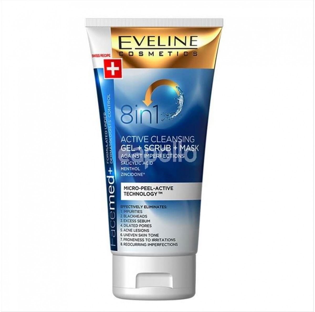 Eveline Face Med+ 8 In 1 Active Cleansing Gel Scrub & Mask 150ml