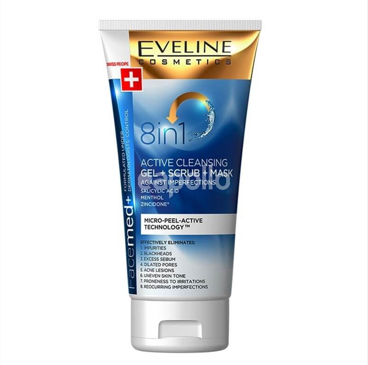 Eveline Face Med+ 8 In 1 Active Cleansing Gel Scrub & Mask 150ml